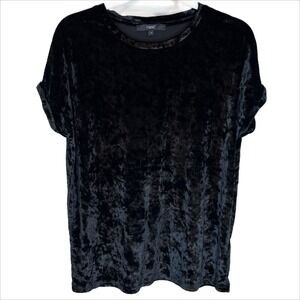 NEXT Black Crushed Velvet Top UK 14 US 10 Medium Holiday Party Shirt Blouse Goth